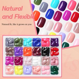 Lifextol 576pc Square Press on Nails Short Fake Nails Press ons Acrylic Nail Press on Nail Square Glue on Nails for Women, 24 Color Stick on Nail Tip Artificial Fingernail Presson Nails with Glue&Tab