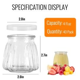 SZUAH 4 oz Glass Yogurt Jars with Lids 40Pack, Glass Pudding Jars for Jam, Jelly, Honey, Wedding Favors(4fl.oz, Set of 40)