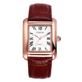 Lancardo Retro Vintage Square Quartz Analog Watch Silver Tone Case Crocodile Pattern Brown Leather Business Casual Dress Wrist Watch