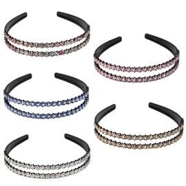 Belvanr Fashionable Hair Band Pack of 5 Women's Glitter Double Crystal Side Hard Headbands Women's Headband with Rhinestone Hard Non-Slip Prong Headband Hair Accessories Rhinestone Hair Band