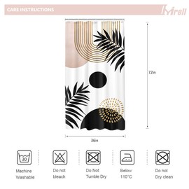 Imirell Small Stall RV Pink Black Gold Boho Shower Curtain 36Wx72H Inches Mid Century Leaves Abstract Geometric Modern Minimalist Aesthetic Plant Fabric Waterproof Polyester with 7 Pack Hooks Plastic