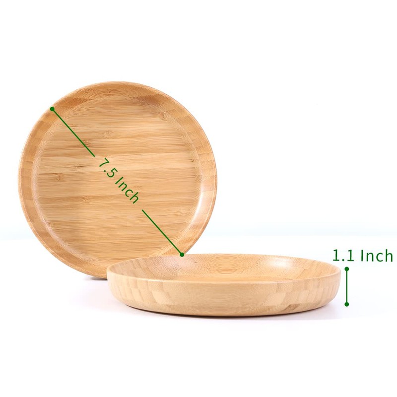 cluzelar Bamboo Plates 7.5Inch Round Bamboo Plate Reusable Dinner Plate