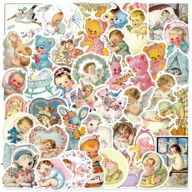 Vintage Baby Stickers for Water Bottle,50 PCS Retro Style Scrawl Stickers Pack for Bicycle Suitcase Laptop Phone Luggage Guitar,Waterproof Vinyl Stickers for Teens Girls Children Party Favors