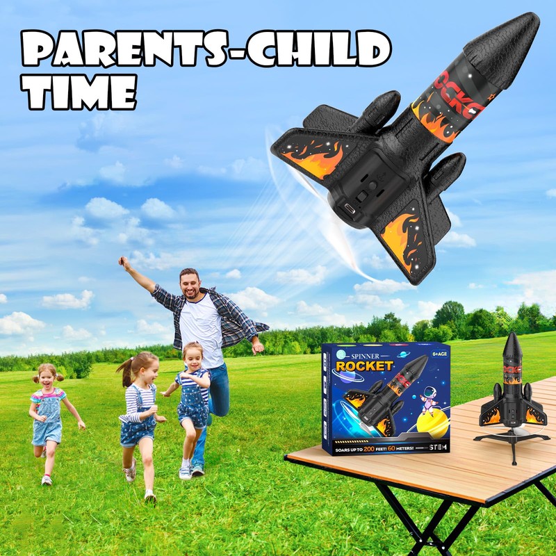 Ovaasy Rocket Launcher for Kids, 200 ft Self Launching Motorized