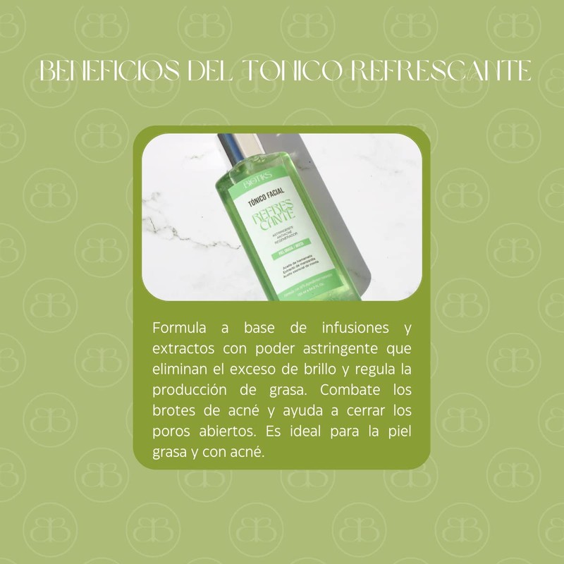 Tónico facial refrescante piel grasa/mixta, astringente, anti acné (agua de