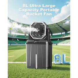 Coolice Camping Bucket Misting Fan 8L Water Tank, 24000mAh Outdoor Misting Fan with 2 Spray Modes & 3 Speeds, 3-speed LED lights Floor Cooling Fans, Portable Camping Fans for Patio, Gardens, Worksite