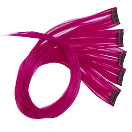CAISHA by PRETTYSHOP BST112 5-Piece Set, 60 cm, Colourful Strands, Clip-In Extension, Straight, Long Hair, Hairpiece, Fuchsia