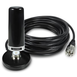 BASIKER 3 Inch Vehicle Mobile Ham Radio Antenna Dual Band VHF UHF 136-174MHz 400-470MHz, NMO Magnetic Base Mount SO239 PL-259 Plug 16.4ft RG58 Coaxial Cable, CB Radio Antenna Truck Car Accessories