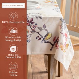 Maison d'Hermine Equinoxe, Beige 100% Cotton Tablecloth for the Kitchen, Dinner, Tabletop, Party Decoration, Weddings, Thanksgiving/Christmas (Rectangle, 140 cm x 180 cm)
