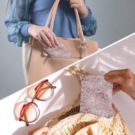 Beabes Leather Glasses Case Leopard Print, Wildlife Leopard Skin Squeeze Top Sunglass Case Portable Eyeglass Pouch Travel Glasses Cases For Pens Phones Cosmetics, Rose Gold