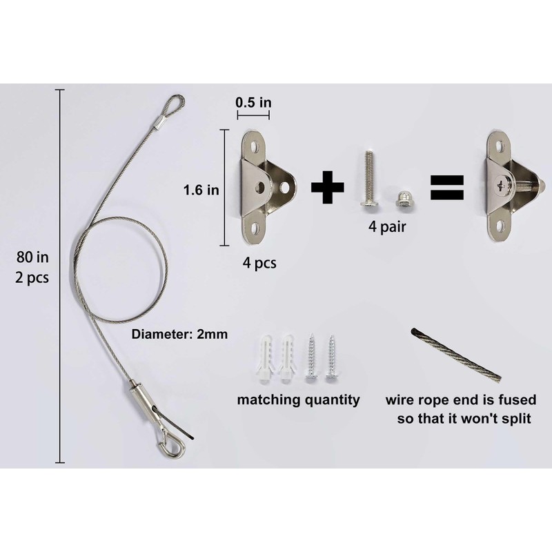 2 Sets Adjustable Hanging Wire Kit, Stainless Steel Multipurpose Suspension