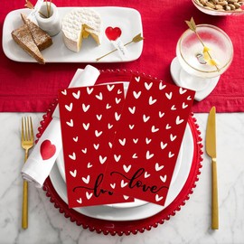 Horaldaily - Servilletas decorativas de papel desechables para invitados, 100 San Valentín, color blanco, pequeños corazones, color rojo, toalla de mano para fiestas, almuerzo, cena, cocina y baño