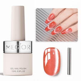 MEGIOR Cat Eye Gel Nail Polish 15ml Coral Magnetic Gel Polish with Magnet Soak Off UV Gel Nail Polish Nail Art Manicure Salon DIY Home