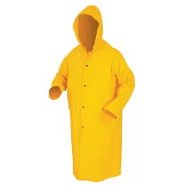 MCR Waterproof Yellow Safety Rain Coat Rain Jacket 49" Detachable Hood .35mm PVC - 2XLARGE