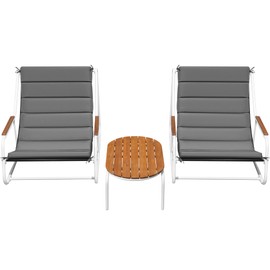 Devoko Lounge Chair 3 Pieces Teslin Chaise Lounge and Acacia Wood Table Set Large Size Patio Furniture Set for Porch, Poolside & Yard (Grey)