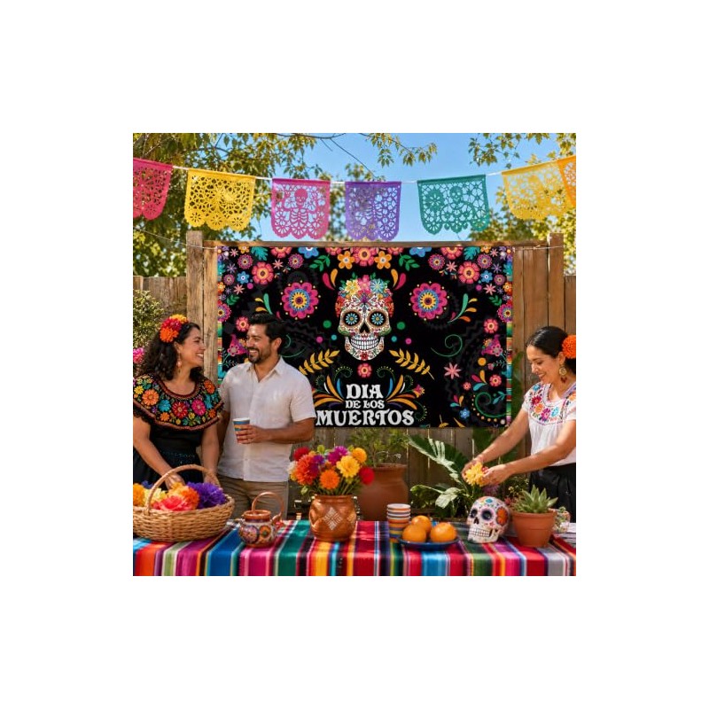 Banner Dia de Muertos,Fondo de Calavera 180×100cm,Decoracion Dia de Muertos