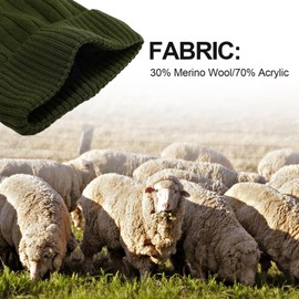 LUCKYBUNNY M/L/XL/XXL Wool Cuff Beanie for Men Women, Fleece Lined Warm Winter Hats Knit Skull Cap for Big Head Army Green