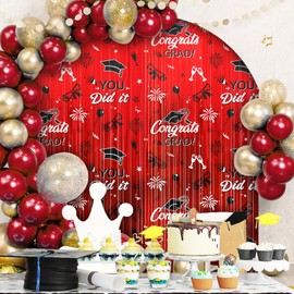 2025 Graduation Party Decoration Foil Fringe Curtains, 2 Pack 3.2×6.5 ft Red Graduation Backdrop Decorations Photo Booth Tinsel Curtain Backdrop for Graduations Party Supplies