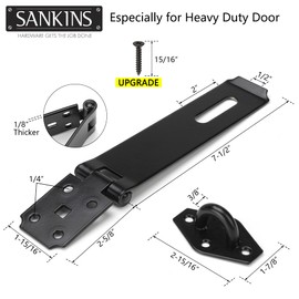 SANKINS 7-1/2" Heavy Duty Door Lock Hasp Latch, 1/8" Thicker Iron Gate Hasp Latches Safety Packlock Clasp Locking with Lengthen Screws for Outdoor Doors, Gates, Shed, Drawers, Cabinets, Black
