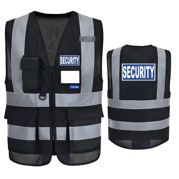 4XL 5XL Black SECURITY Hi Vis Vests Black SECURITY High