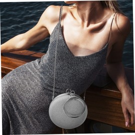 BESPORTBLE Women's Evening Clutch Purse with Detachable Pearl Chains Stylish Round Bag for Parties and Weddings for Lipstick and Essentials Elegant Silver Grey Design