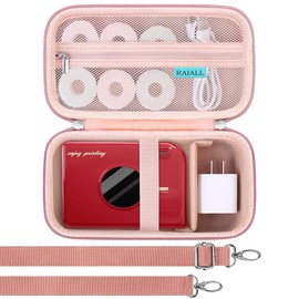 RAIALL Carrying Case for Phomemo A30 Label Printer, A30 Thermal Bluetooth Label Maker Travel Storage Holder, Sticker Printer Bag with Shoulder Strap Fits Label Paper, Charger and Cable, Rose Gold