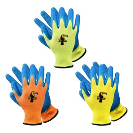 [AovYoo] 3 Pairs Kids Work Gloves Non-Slip Abrasion Resistant Latex Palm-Coated Gardening Gloves Multifunctional Light Grip Gloves for Gardening (6-9 Years)