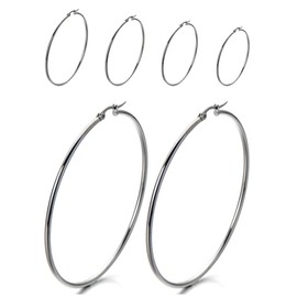 Large Huggie Hoop Earrings Hinged Circle Plain, for Women Silver Color Stainless Steel(CA)
