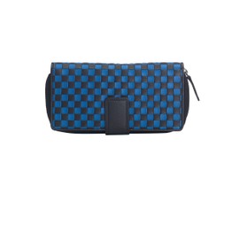 Josephine Osthoff Large Double Zip Braided Leather Women's Wallet with RFID Protection (261), Black / Royal, coin purse