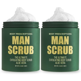 Body Prescriptions Men’s Exfoliating Body Scrub – Ultimate Skin Cleansing Wash in Jar with Twist-Top Lid, For All Skin Types, 21 Ounce (Pack of 2), Aloe Vera