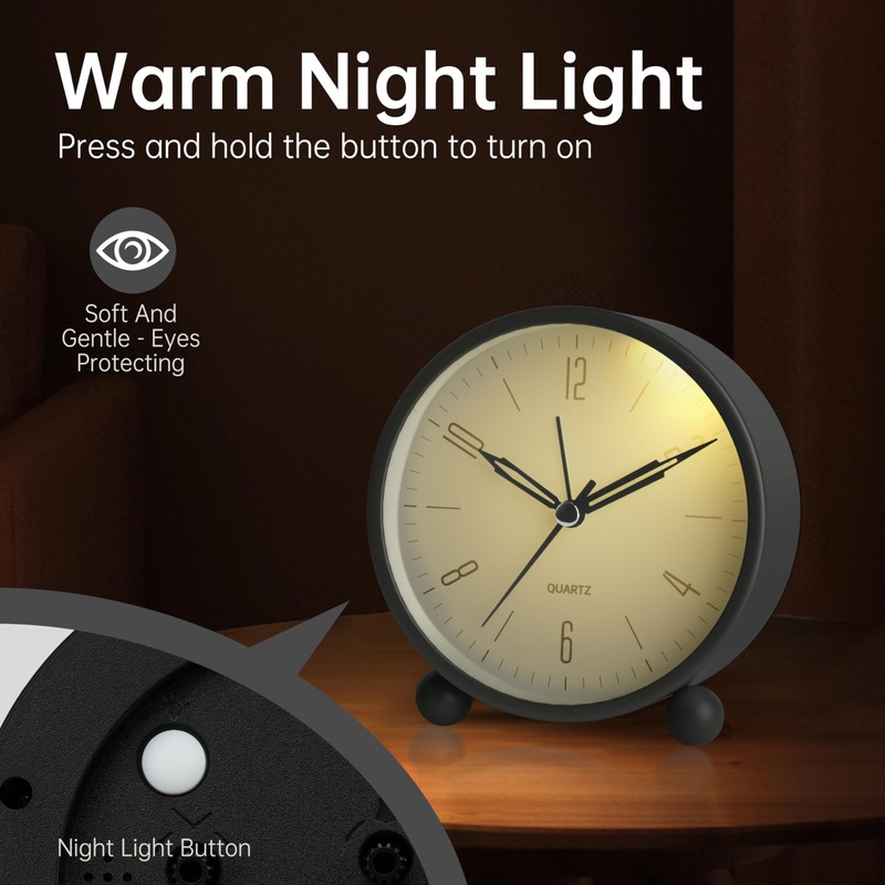 Analog Alarm Clock, 4 inch Super Silent Non Ticking Small