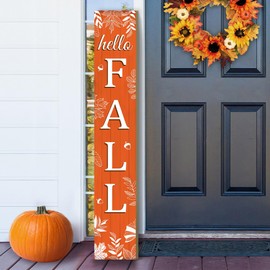 Hello Fall Porch Sign Autumn Leaves Wooden Welcome Sign Vertical Fall Hanging Signs For Standing Front Porch Decor Rustic Wall Decor Home Farmhouse Yard Door Fall Decorations 47.2"H