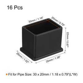 sourcing map 16Pcs PVC Square Chair Leg Caps, 30mm x 20mm OD Black Furniture Feet Pads Table Foot Cover Caps Floor Protectors for Patio Table Cabinet Bed Furniture