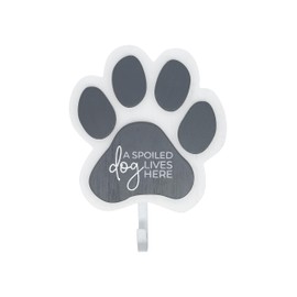 Pavilion Gift Company - Spoiled Dog - 5.25" x .75" x 6.5" Pawprint Small Medium Large Dog Collar Harness Leash Single Hook Wall Mounted Holder Plaque Sign Wall Decor Puppy Dog Lover Rescue Pet Mom Dad