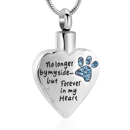QGJNSGC Pet Cremation Jewellery Stainess Steel Heart Urn Necklace for Ashes Keepsake Ashes Necklace Dog Cat Paw Memorial Urn Pendant for Women Men