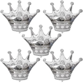 HORUIUS Silver Crown Balloons Crown Shaped Foil Mylar Balloons for Baby Shower Kids Girls Wedding Birthday Party Supplies Decorations 24 Inchs 5PCS