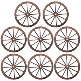 Geytetqi 8 PCS Wooden Wagon Wheel Decor with Hemp Rope, 12 Inch Wooden Vintage Rustic Wagon Wheel, Wagon Wheel Wall Decor and Hanging Decorative Wheels for Western Decor, Bedroom, Rodeo Theme Party