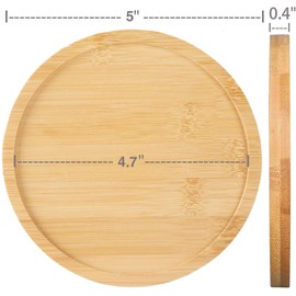 Plant Saucer Bamboo 5 Inch Plant Trays for Pots Round, Plant Pot Saucers for Modern Ceramic Flower Pot, Bamboo Plant Holder with Dry Tray 2 Pack