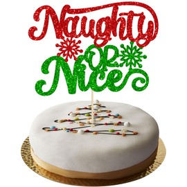 Paquete de 1 decoración para tartas traviesas o bonitas con purpurina de copo de nieve de feliz Navidad, decoración para decoración de pasteles de feliz Navidad, baby shower, Papá Noel, feliz año nuevo, día festivo, fiesta, decoración de pasteles