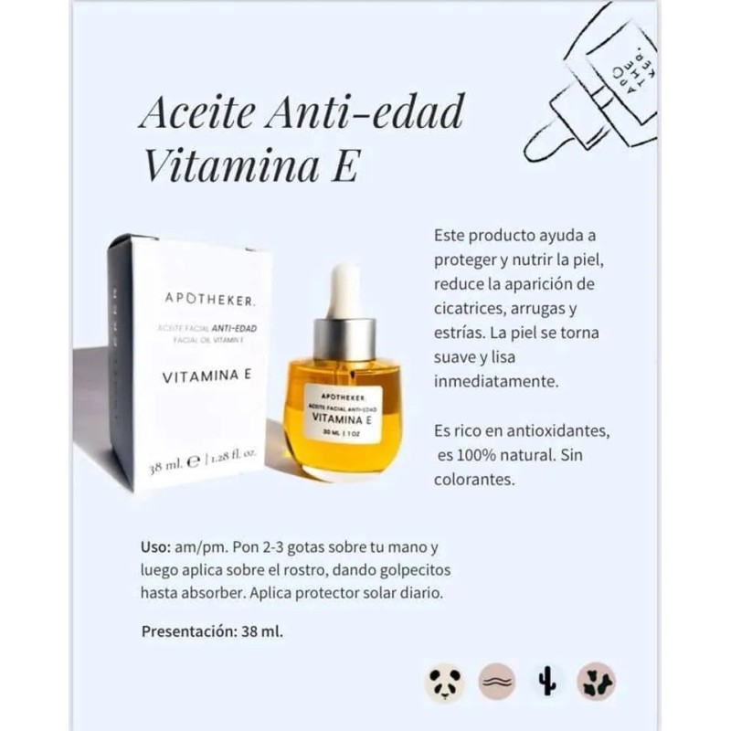 Aceite Facial Antioxidante Con Vitamina E Apotheker 30ml Seca Día