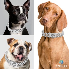 19mm Wide Solid Steel Dog Chain Collar with Steel Buckle, Heavy Duty Walking Metal Chains Collars,Cuban Link Strong Chew Proof for Dogs(Silver,22inch)