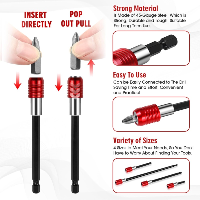 2/4/6/12'' Drill Bit Extension with Magnetic Bit Holder, 1/4'' Hex