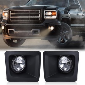 G-PLUS Front Bumper Fog Lights w/Bulbs Compatible with GMC Sierra 1500 Models Only 2014-2015,Clear lens Black Housing GM1038169, GM1039169,22902334,22902335 Factory Style