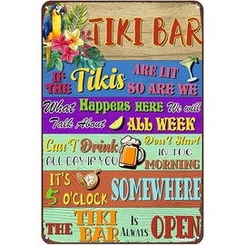 Viodenl Tiki Bar Metal Sign for Outside Patio Decor for Tropical Birthday Party Sign for Home Bar Kitchen Backyard 12x8 Inches