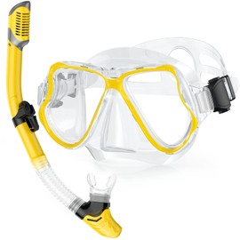 QcoQce Dry Snorkel Set, Anti-Fog and Panoramic Wide View Diving Mask, Easy Breathing and Professional Snorkel Mask with Soft Mouthpiece, Snorkel Set for Adults