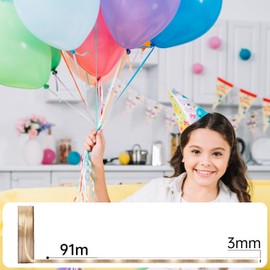 Fyshird Gold Gift Ribbon 3 mm x 91 m Satin Ribbon Wedding Ribbon Gold Polyester Ribbons for Crafts Decorative Ribbon for Birthday DIY Balloons Gift Packaging Christmas