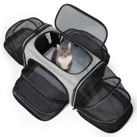 Siivton Cat Carrier,4 Sided Expandable Pet Carrier for Travel,Collapsible Soft-Sided Carriers with Removable Fleece Pad and Shoulder Straps,Airline Approved(17.5"x 11"x 11")