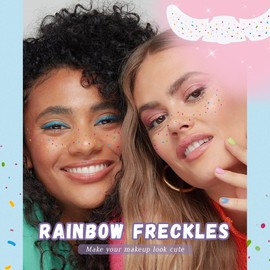 HOSAILY 10pcs Pride Rainbow Multicolor Glitter Freckles Face Tattoo Stickers, Waterproof Long Wear Sparkle Face Glitter Speckles Patches, Colorful Temporary Tattoo Rave Accessories Makeup for Women