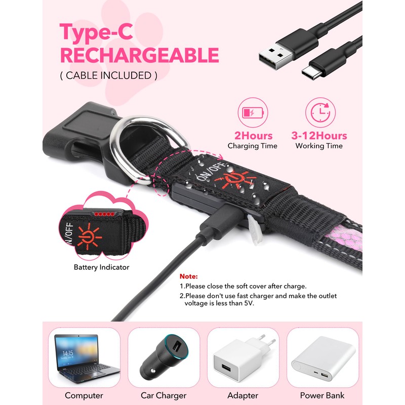 Weesiber Light Up Dog Collar, USB Rechargeable LED Dog Collar