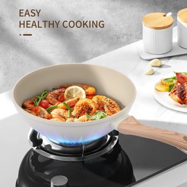 12Pcs Pots and Pans Set with Lids, Non-Stick Cookware Set, Granite Induction Cooking Set with Frying Pans, Saucepans, Steamer Silicone Shovel Spoon & Tongs - White